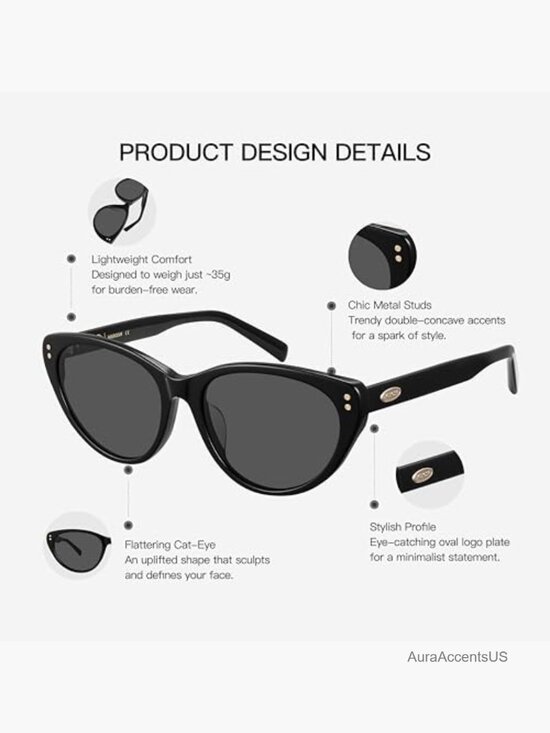Vintage Cat-Eye Acetate Sunglasses Non-Polarized UV Protection with 2-Year main image 6